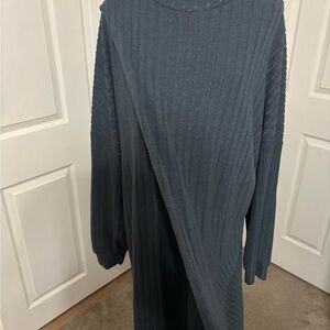 Ribbed Long Sleeve Sweater Dress - Slate Blue